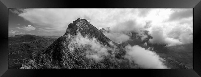 Tryfan Mountain Snowdonia national park wales black and white Framed Print by Sonny Ryse