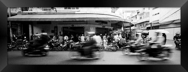 Siem Reap cambodia street motorbikes b&W 4 Framed Print by Sonny Ryse