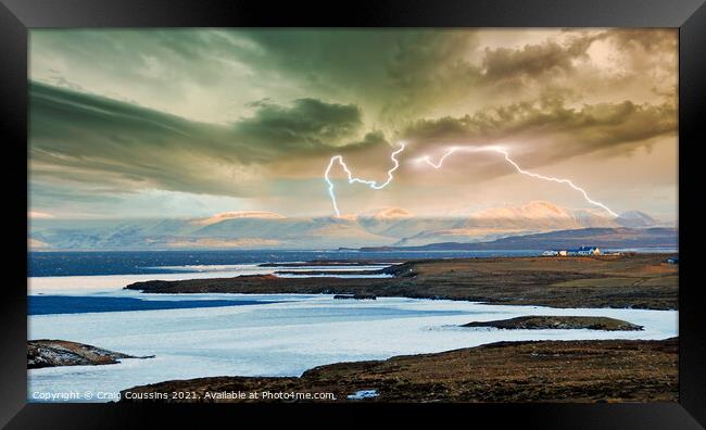 Lightning Storm over Husavik, Iceland Framed Print by Wall Art by Craig Cusins