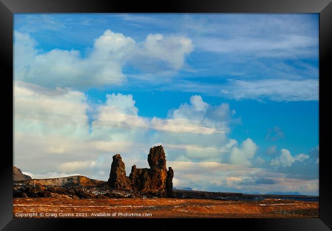 Lóndrangar & Þúfubjarg Cliffs Framed Print by Wall Art by Craig Cusins