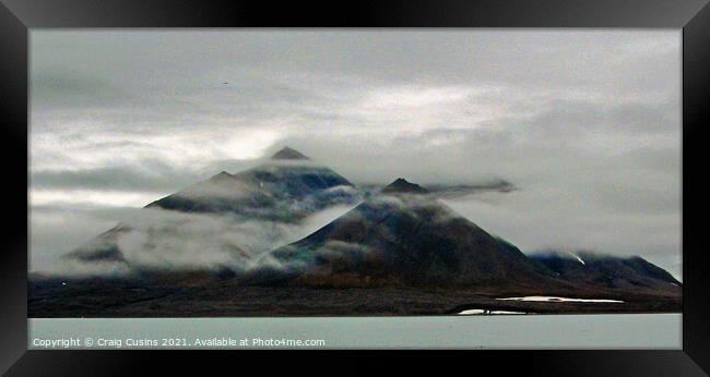 Svalbard Misty Mountain Peaks Framed Print by Wall Art by Craig Cusins