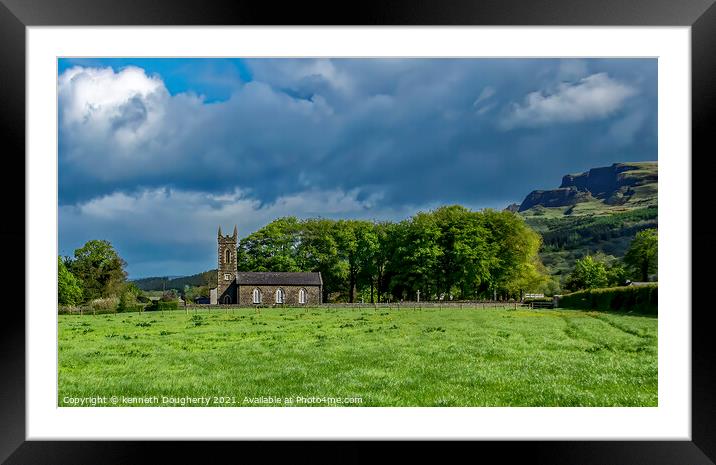 Church below a mountain. Framed Mounted Print by kenneth Dougherty
