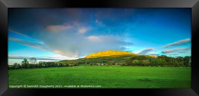 Pano sunset on Benevenagh mountain Framed Print by kenneth Dougherty