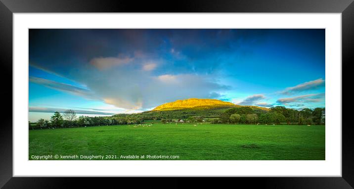 Pano sunset on Benevenagh mountain Framed Mounted Print by kenneth Dougherty