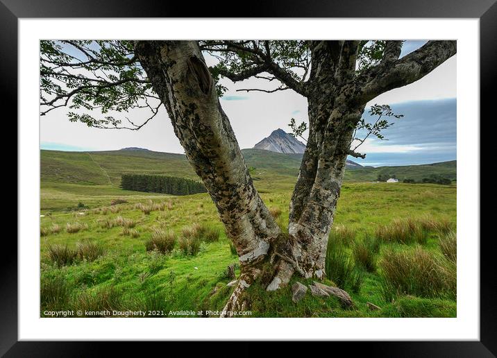 Errigal as seen through a  tree Framed Mounted Print by kenneth Dougherty