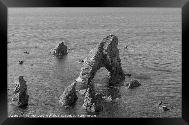 Crochy sea arch black and white Framed Print by kenneth Dougherty