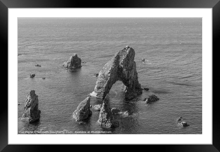 Crochy sea arch black and white Framed Mounted Print by kenneth Dougherty