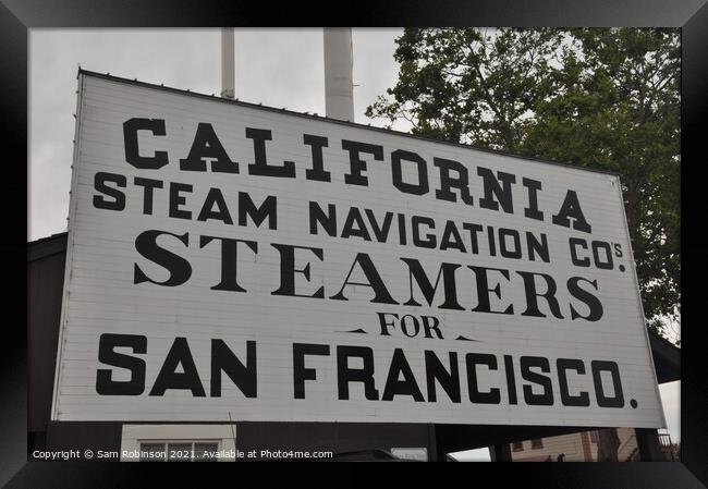 Vintage Steam Travel Sign, Sacramento Framed Print by Sam Robinson