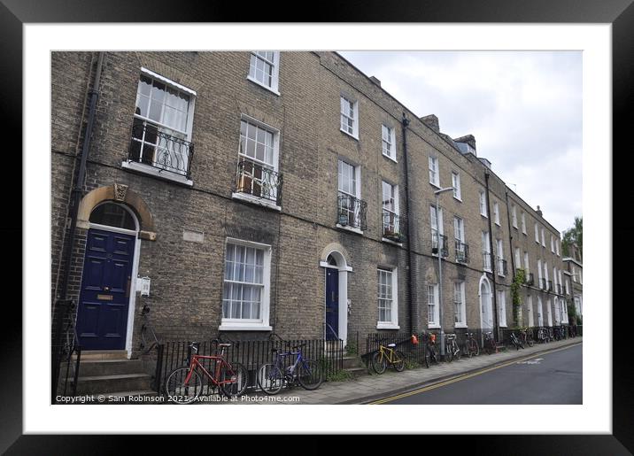 Cambridge City Street with bicycles outside Framed Mounted Print by Sam Robinson