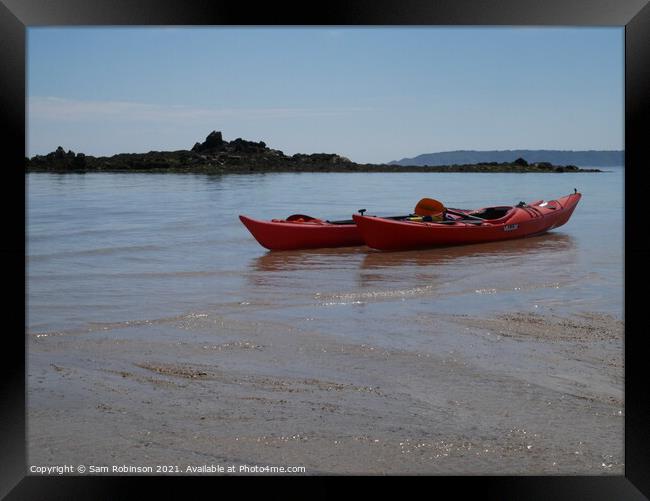 Kayaks in the Shallows Framed Print by Sam Robinson