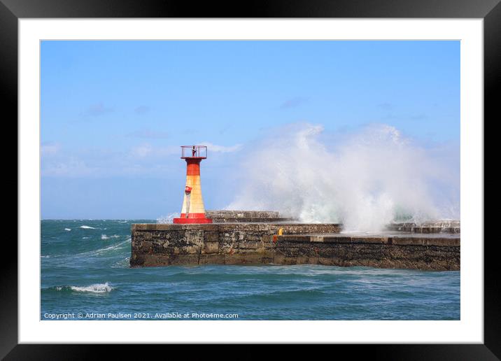 Large wave near lighthouse Framed Mounted Print by Adrian Paulsen