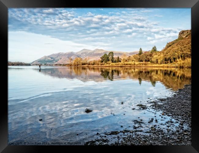 Paddle Boarding on Derwent Water, Lake District Framed Print by June Ross