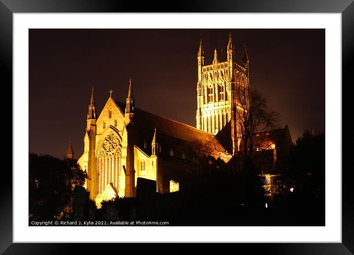 Worcester Cathedral at Night Framed Mounted Print by Richard J. Kyte
