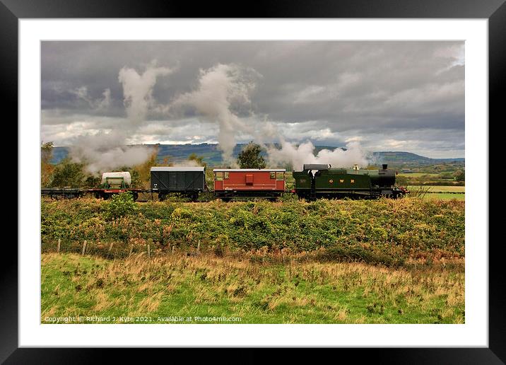 GWR 42XX no. 4270 heads east at Far Stanley with a freight train Framed Mounted Print by Richard J. Kyte
