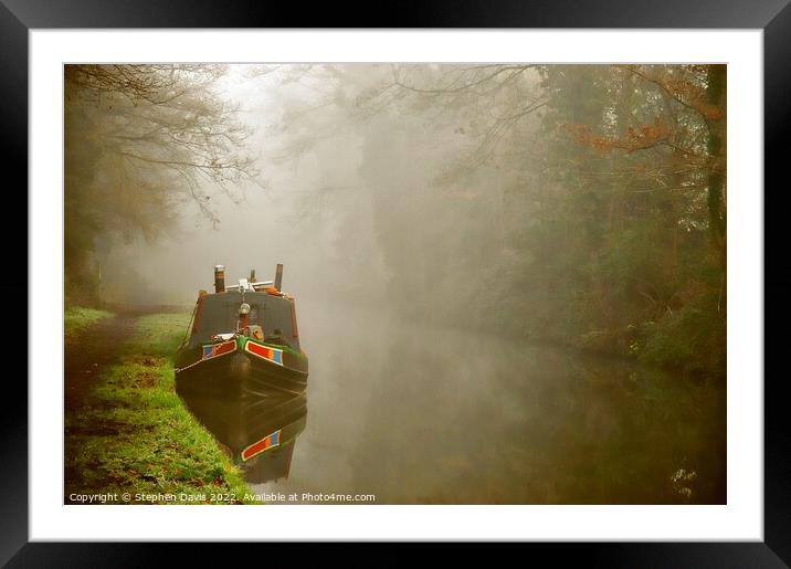 Misty morning canal side by Stewpony Locks, Staffo Framed Mounted Print by Stephen Davis