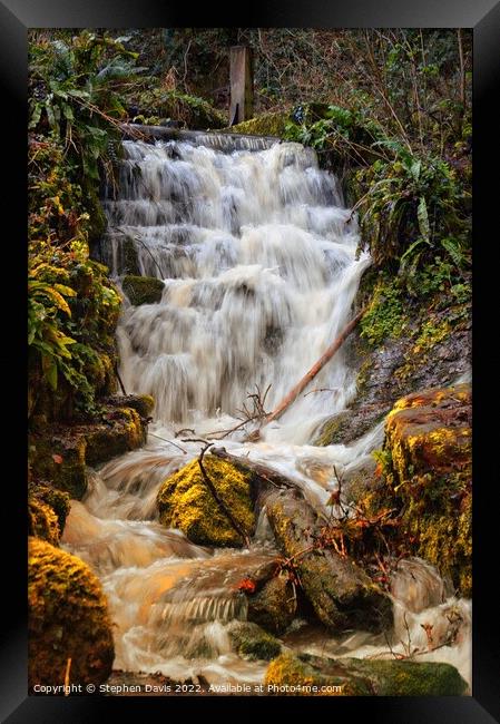 Badger Dingle waterfall Framed Print by Stephen Davis