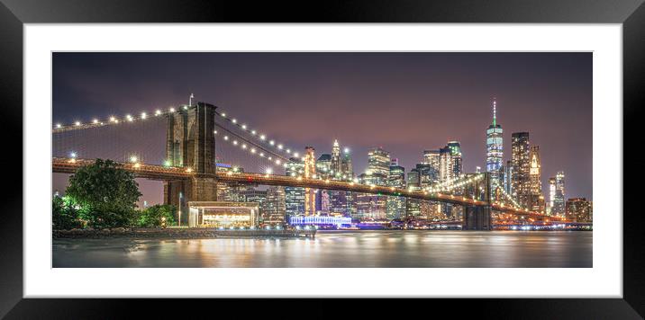 Illuminated Beauty of Brooklyn Bridge Framed Mounted Print by Alan Le Bon