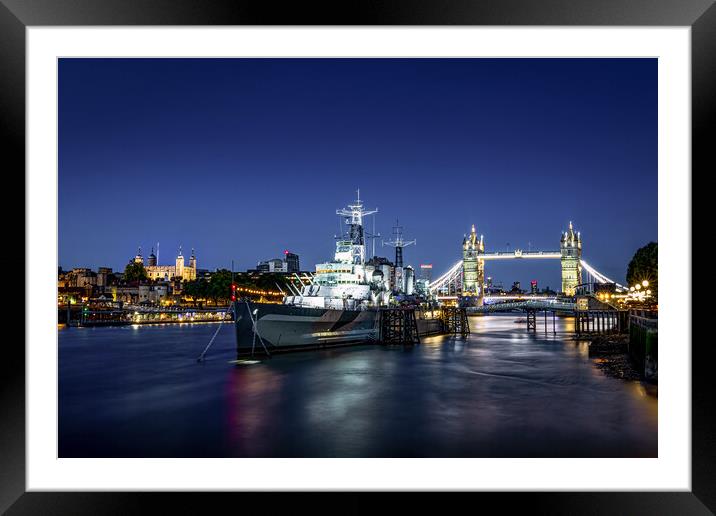 HMS Belfats and Tower Bridge, London. Framed Mounted Print by Alan Le Bon
