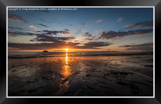 Sunset on Girvan Beach featuring Ailsa Craig Framed Print by Epic Sky Media