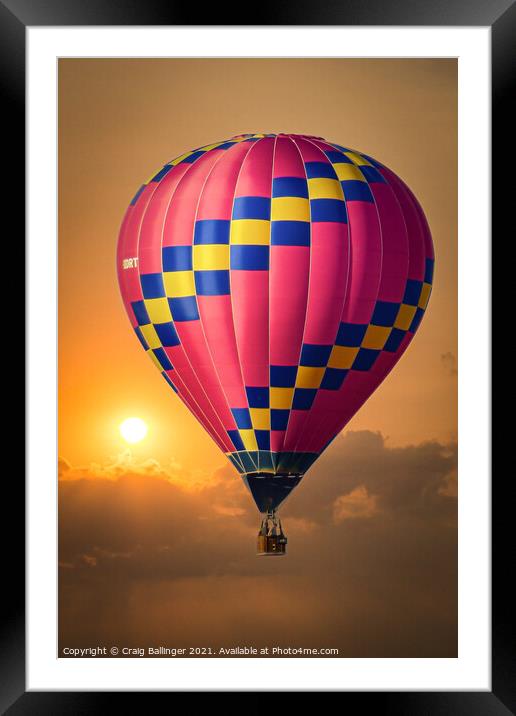 Hot Air Balloon at sunset over Cheltenham Framed Mounted Print by Craig Ballinger