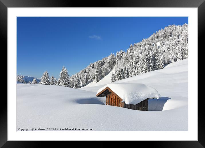 Little hut in the snow Framed Mounted Print by Andreas Föll