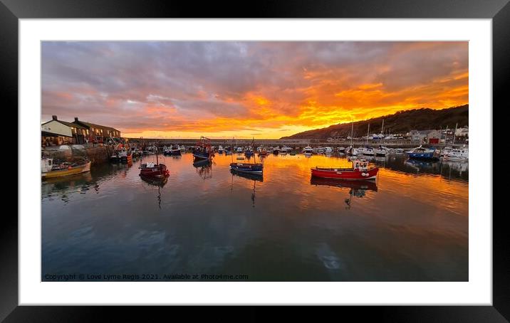 Sunset Lyme Regis harbour Framed Mounted Print by Love Lyme Regis