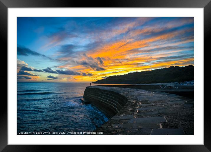 The Cobb Lyme Regis Dorset at sunset Framed Mounted Print by Love Lyme Regis