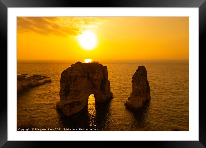 Raouche Rocks at Dusk Framed Mounted Print by Margaret Ryan