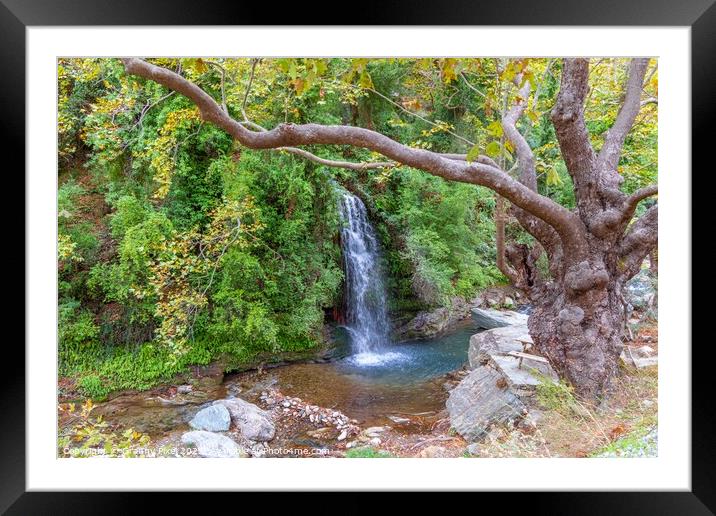 Platanistos Waterfall: A Serene Oasis Framed Mounted Print by Margaret Ryan