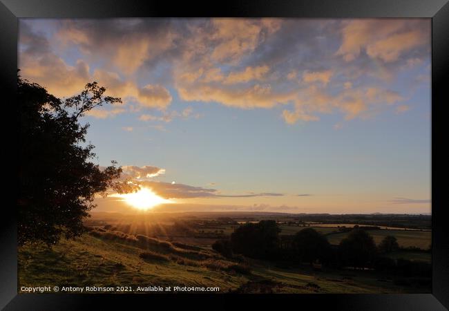 Sunset over the Somerset Levels Framed Print by Antony Robinson