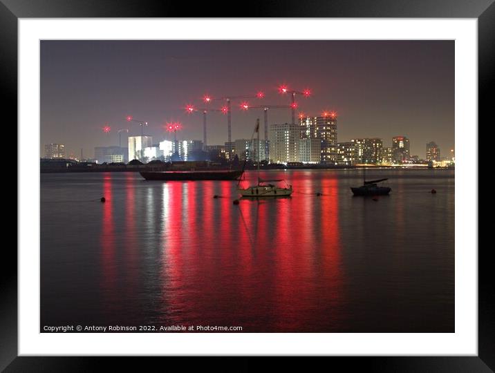Fiery Reflections on the Thames Framed Mounted Print by Antony Robinson