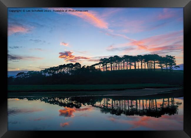 Serene Sunrise at Budleigh Salterton Framed Print by Les Schofield
