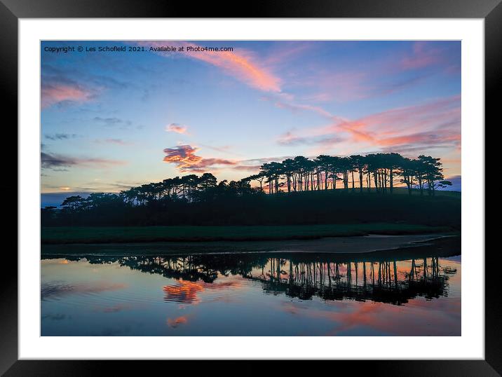 Serene Sunrise at Budleigh Salterton Framed Mounted Print by Les Schofield