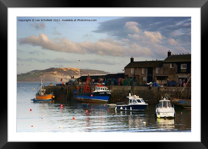Majestic Lyme Regis Harbour Framed Mounted Print by Les Schofield
