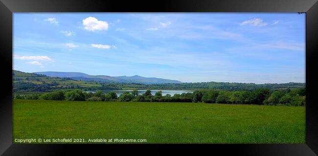 Llangors lake and the brecons Framed Print by Les Schofield