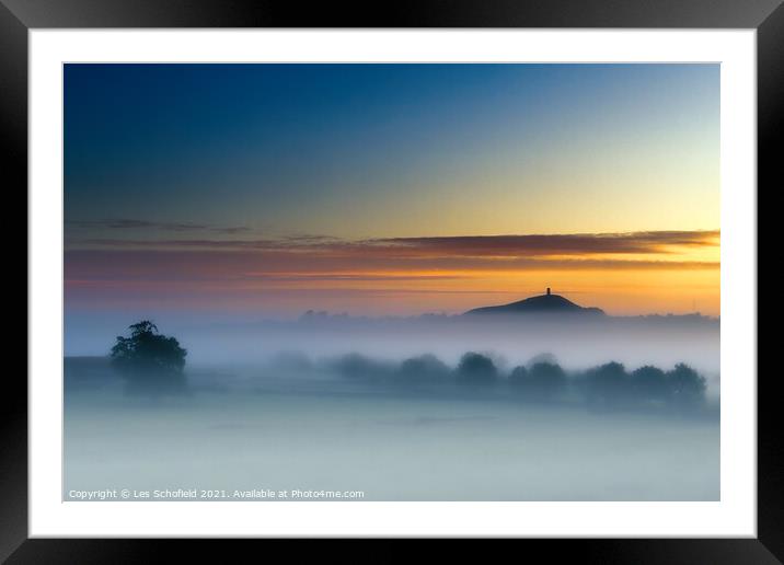 Majestic Sunrise Over Glastonbury Tor Framed Mounted Print by Les Schofield