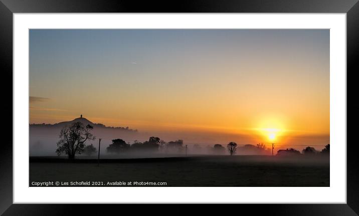 Majestic Sunrise over Glastonbury Tor Framed Mounted Print by Les Schofield