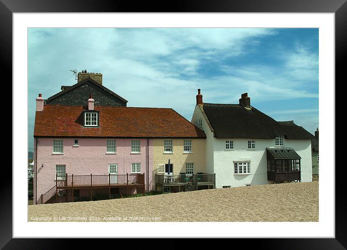 Buildings on Beach Westbay Dorset Framed Mounted Print by Les Schofield