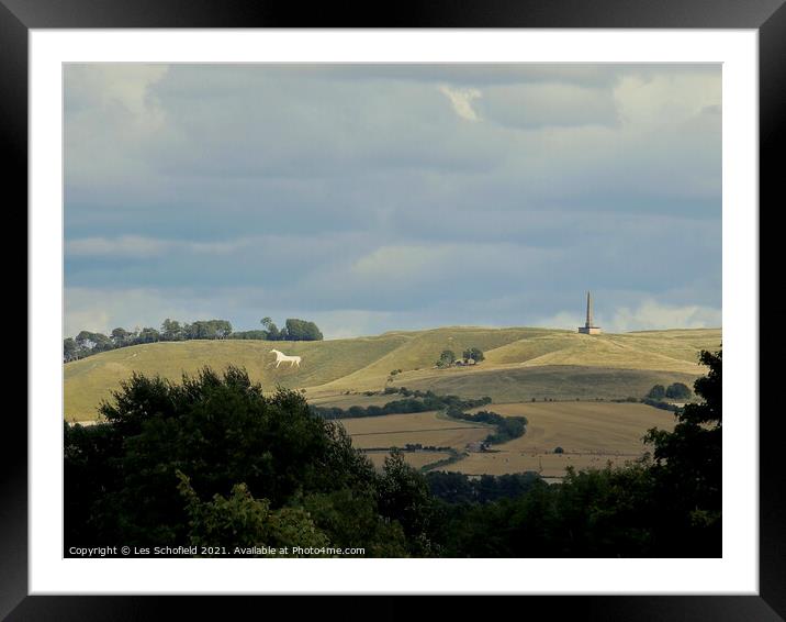 White Horse on Roundway Hill Wiltshire  Framed Mounted Print by Les Schofield