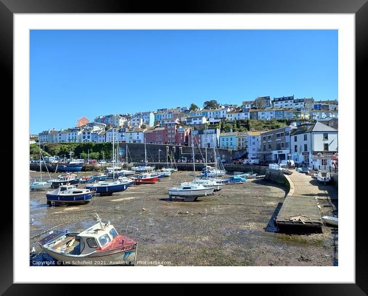 Brixham Harbour devon Framed Mounted Print by Les Schofield