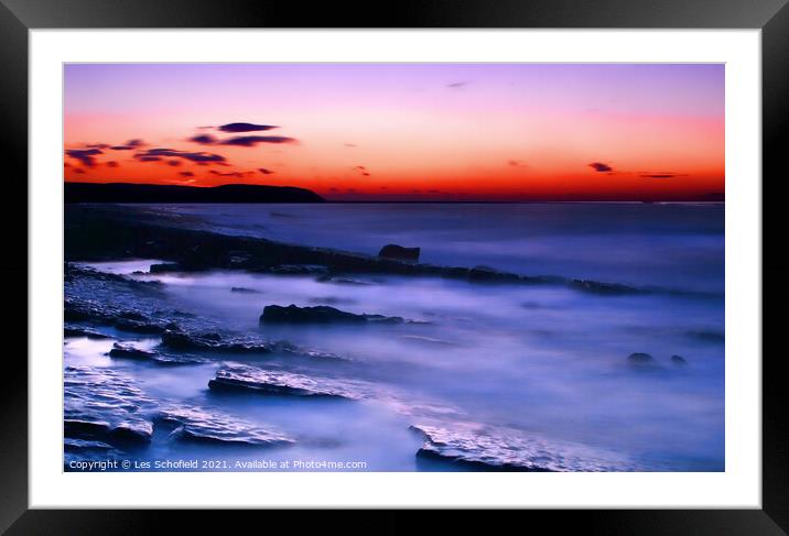 Kilve Sunset Framed Mounted Print by Les Schofield