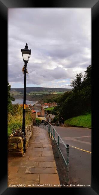 Robin Hood Bay  North Yorkshire from top of the hi Framed Print by Les Schofield