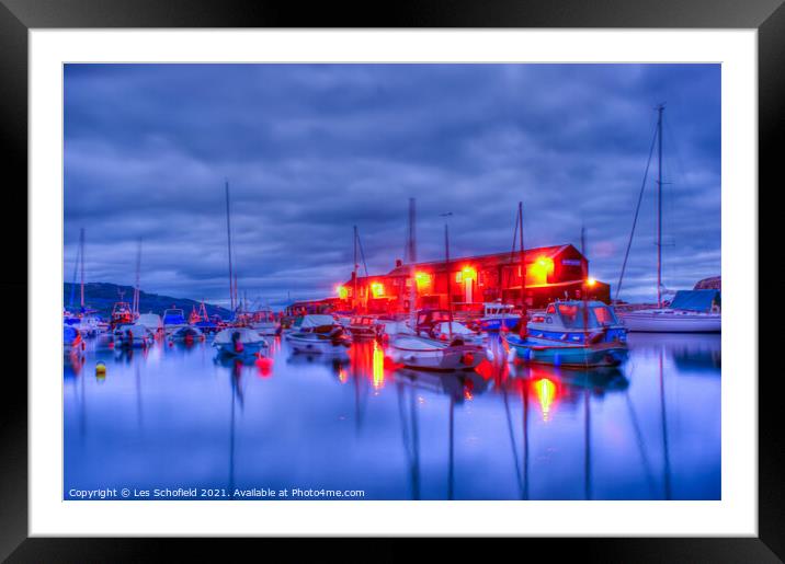 Night HDR Shot of Lyme Regis Harbour  Framed Mounted Print by Les Schofield