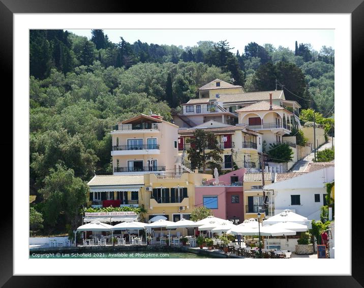Harbour in Paxos Greece  Framed Mounted Print by Les Schofield