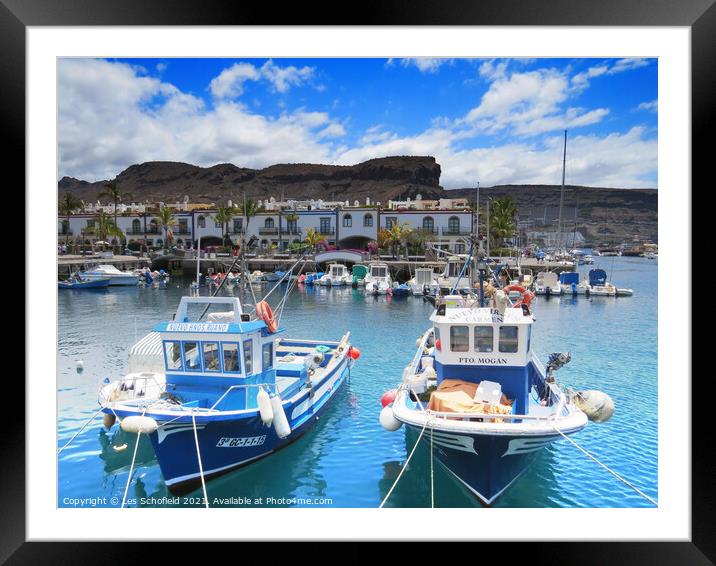 Fishing Boats in Mogan Gran Canaria Framed Mounted Print by Les Schofield