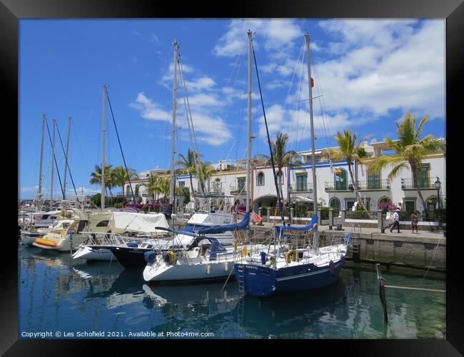 Yachts in Mogan Harbour Gran Canaria Spain Framed Print by Les Schofield