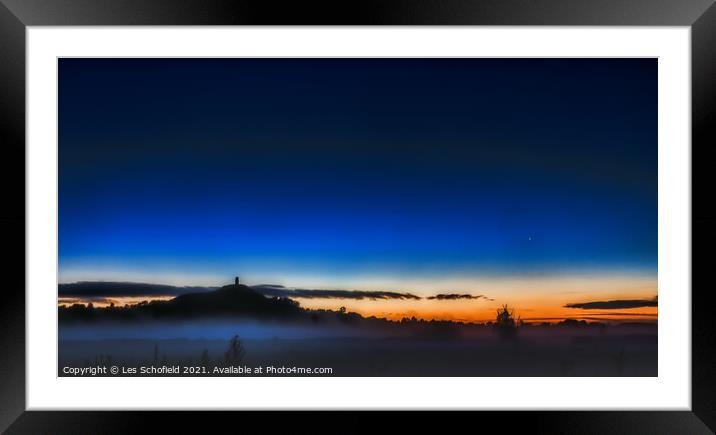 Blue Hour Sunrise Glastonbury  Framed Mounted Print by Les Schofield