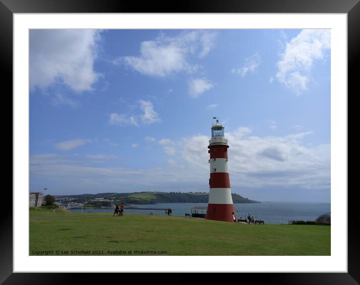 Guiding Light of Plymouth Hoe Framed Mounted Print by Les Schofield