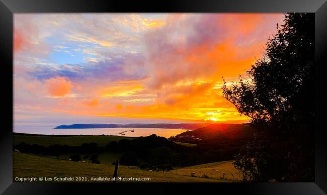 Sunset over Plymouth sound  Framed Print by Les Schofield