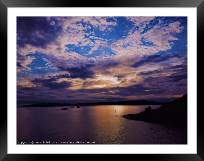 Plymouth Sunset at The Sound  Framed Mounted Print by Les Schofield